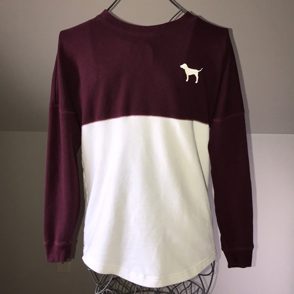 “PINK” Burgundy and White Long-Sleeve Shirt - Picture 3 of 7